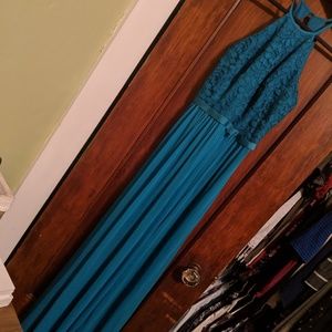 Davids Bridal Blue open back dress